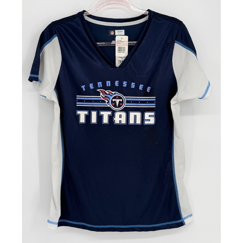NFL Team Apparel Tennessee Titans Womens Navy Blue V-Neck Jersey Shirt Sz L NEW